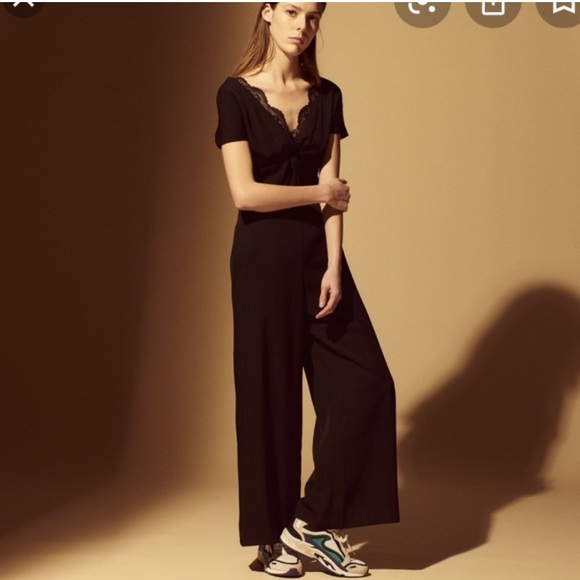 Sandro Edouard Black Jumpsuit With Lace Trim NWT - Picture 6 of 7